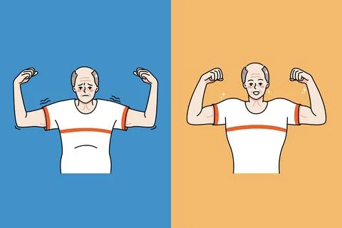 Old man before and after physical activity Stock Illustration