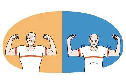 Old man before and after physical activity Stock Illustration