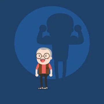 Old man and strong shadow on the wall. Stock Illustration