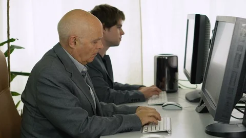 Old Man And Technology - Office Worker Yelling At Computer Video stock 113275805