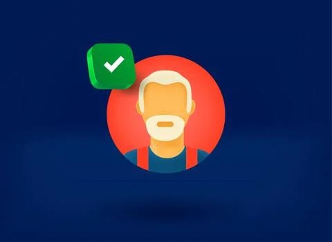 Old man avatar with checkmark icon. 3d vector illustration Stock-Illustration