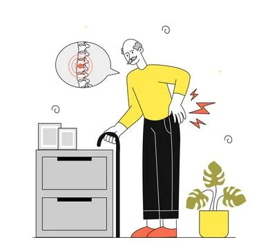 Old man with back pain vector linear Stock Illustration