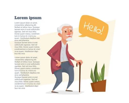 Old man with a cane and a bubble for text. Stock Illustration