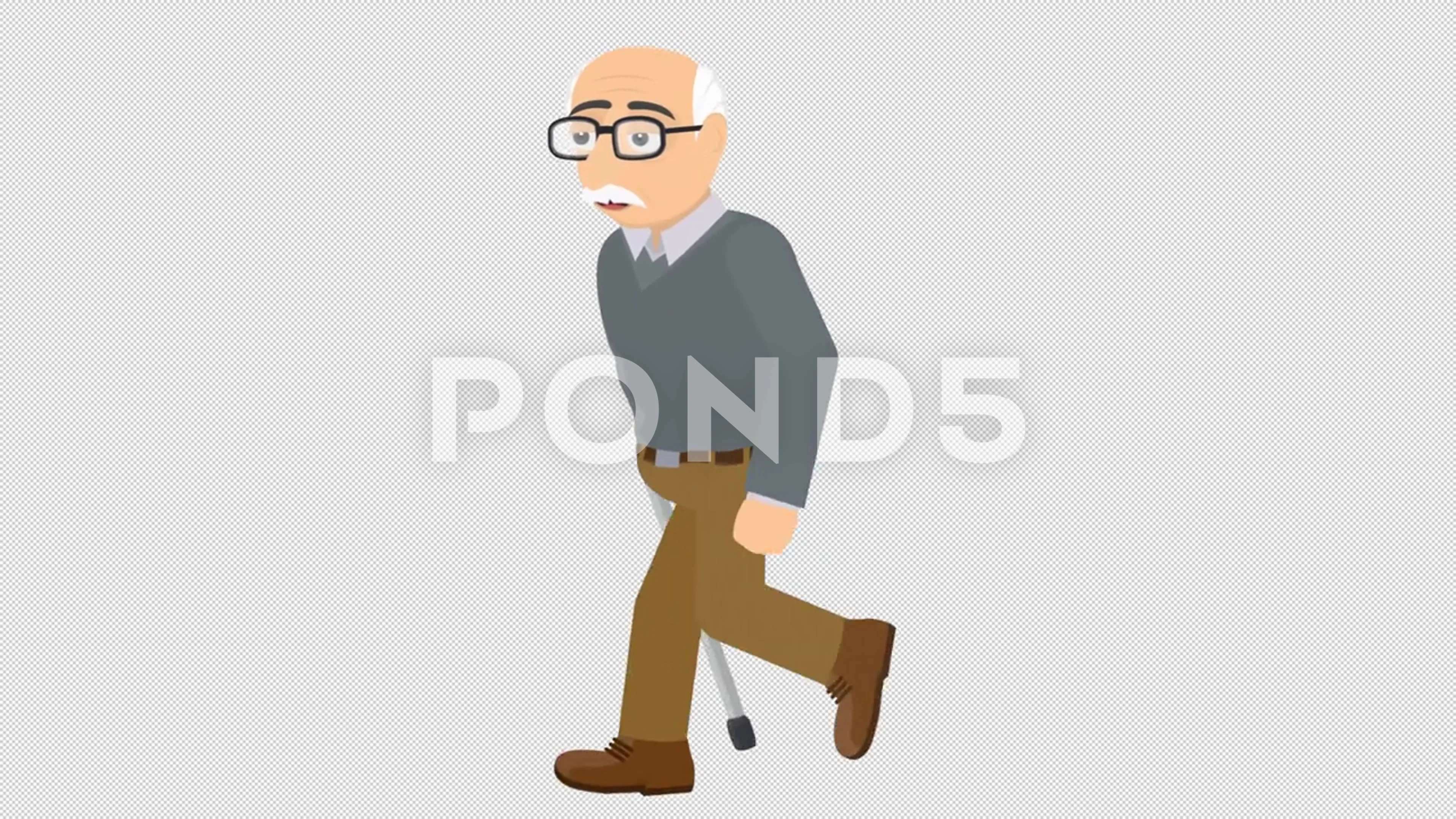 old man walking cartoon