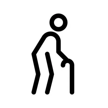 Old man with cane line icon Stock Illustration