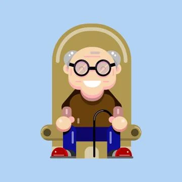 Old man with a cane sitting in a sofa Stock Illustration