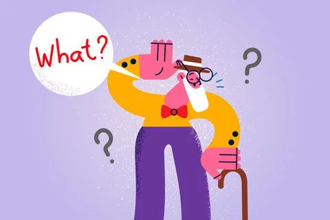 Old man with cane suffer from hearing problems Stock Illustration