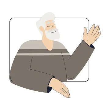 Old Man Character on Computer Screen Use Internet and Modern Gadget Vector Stock Illustration