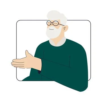 Old Man Character on Computer Screen Use Internet and Modern Gadget Vector Stock Illustration