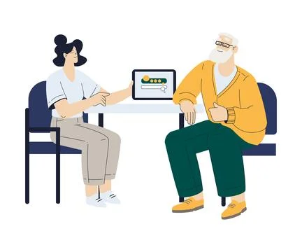 Old Man Character Learn Use Internet and Modern Gadget Vector Illustration Stock Illustration