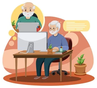 Old man chatting on computer Stock Illustration