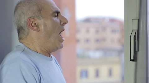 Old Man With Cold Blowing His Nose and sneezes - seasonal ailments Stock Footage 35160986