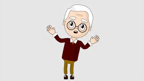 Old Man Confused Animation Character Talking Head Loop Alpha Cartoon Avatar Stock Footage 237385710
