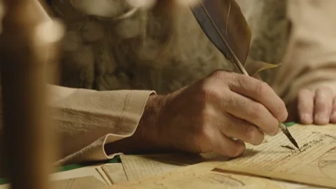Old man counterpart of Leonardo Da Vinci working in dark room Stock Footage 195365740