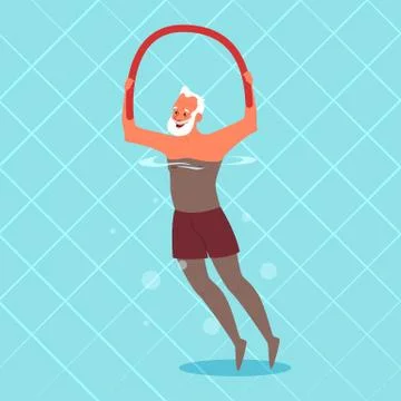 Old man doing exercise with swimming pool ball. Stock Illustration