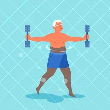 Old man doing exercise with swimming pool dumbbell. Stock Illustration
