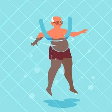 Old man doing exercise with swimming pool noodle. Stock Illustration
