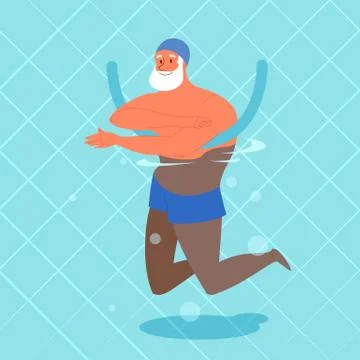 Old man doing exercise with swimming pool noodle. Stock Illustration