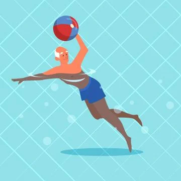 Old man doing exercise with swimming pool ball. Stock Illustration