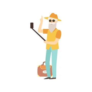 Old Man Doing Selfie With A Stick Stock Illustration