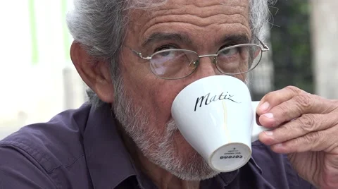 Old Man Drinking From Coffee Cup 스톡 동영상 59643645