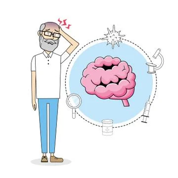 Old man eith headache illness treatment Illustrazione stock