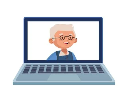 Old man eldery avatar character in laptop Stock Illustration