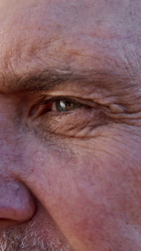 Old man, eye and closeup for ocular health, myopia and visual sight with eyecare Stock Footage 340453646