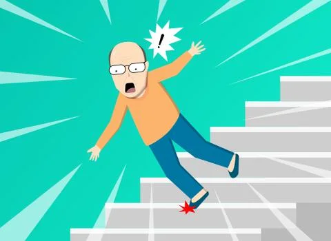 Old man falling from staircase, vector art Stock Illustration