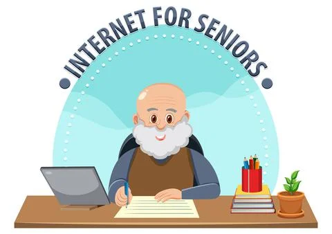 Old man in front of computer Stock-Illustration