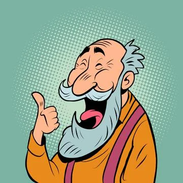 An old man with a gray beard laughs. Positive elderly senor Stock Illustration