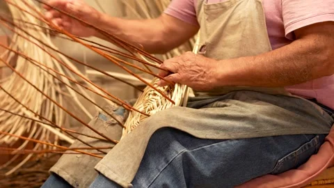 Old man hands weaving fast a wicker basket. Latin American Culture and Trad.. Stock Footage 285426356