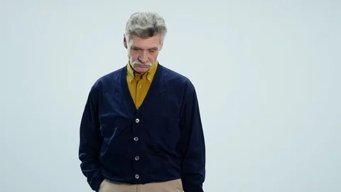 Old man has terrible neck pain. Grandfather suffer from neck pain, close up Stock Footage 86407791