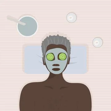 The old man having face mask in spa salon. Self care, self acceptance, love Stock Illustration