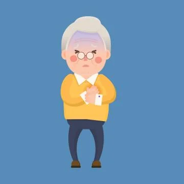 Old Man Heart Attack, Chest Pain Cartoon Character Stock Illustration