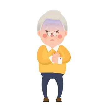 Old Man Heart Attack, Chest Pain Cartoon Character Stock Illustration