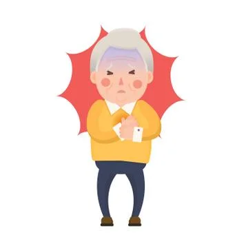 Old Man Heart Attack, Chest Pain Cartoon Character Stock Illustration