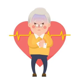 Old Man Heart Attack, Chest Pain Cartoon Character Stock Illustration