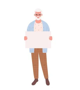 Old man holding clean empty banner or placard. Activism, social movement Иллюстрация