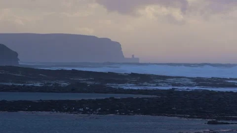 Old man of Hoy during sunset and wild seas in 4k Video stock 292683754