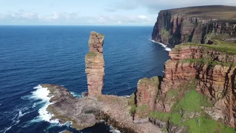 Old Man of Hoy sea stack Hoy island Orkney Scotland 30/08/2023 Stock Footage 303431739