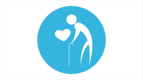 Old man icon with cane and heart for international day of the elderly Stock Footage 157561293
