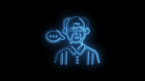 Old man icon with speech bubble in neon style on black background Stock Footage 345989960