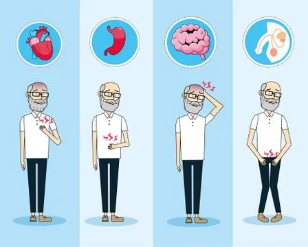 Old man with illness control diagnosis prevention Stock Illustration
