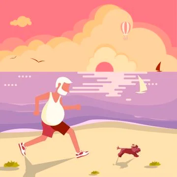 Old man jogging Stock Illustration