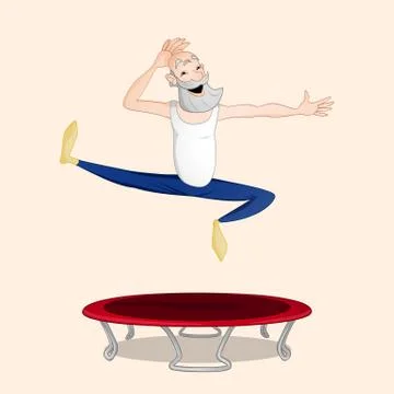 Old man jumping on trampoline Stock Illustration