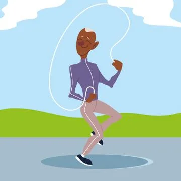 Old man jumps rope exercise in the park, active senior Ilustração Stock