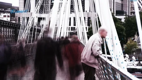 Old man leaning on a bridge rail Stock Footage 108552894