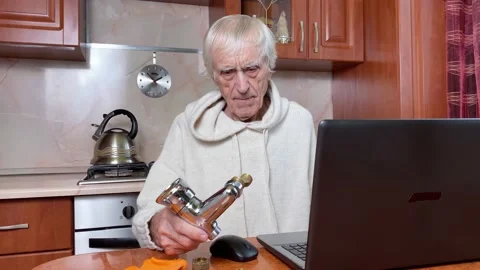 Old man learning pipe work. Stock Footage 167599604
