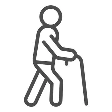 Old man line icon. Man with walking stick vector illustration isolated on white Stock Illustration